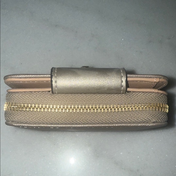 Tan Women's Wallet with Heart Turn Lock Closure - Picture 3 of 7